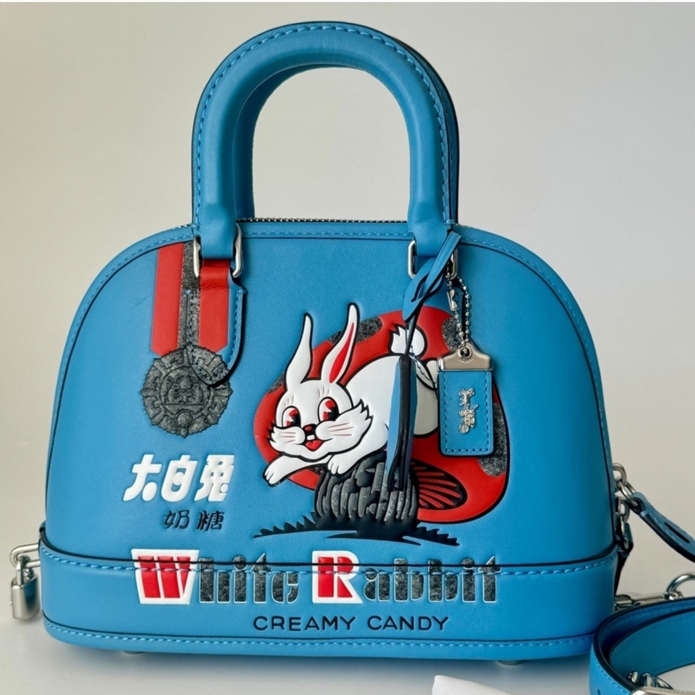 Coach RETAIL CHINA Exclusive White Rabbit Candy Collab Revel Top Handle Bag Blue - Picture 3 of 16